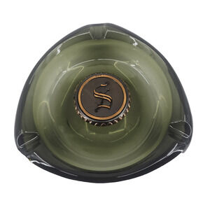 Vintage Green Glass Ashtray Intial Letter Monogram S Brass Center 1930's HEAVY